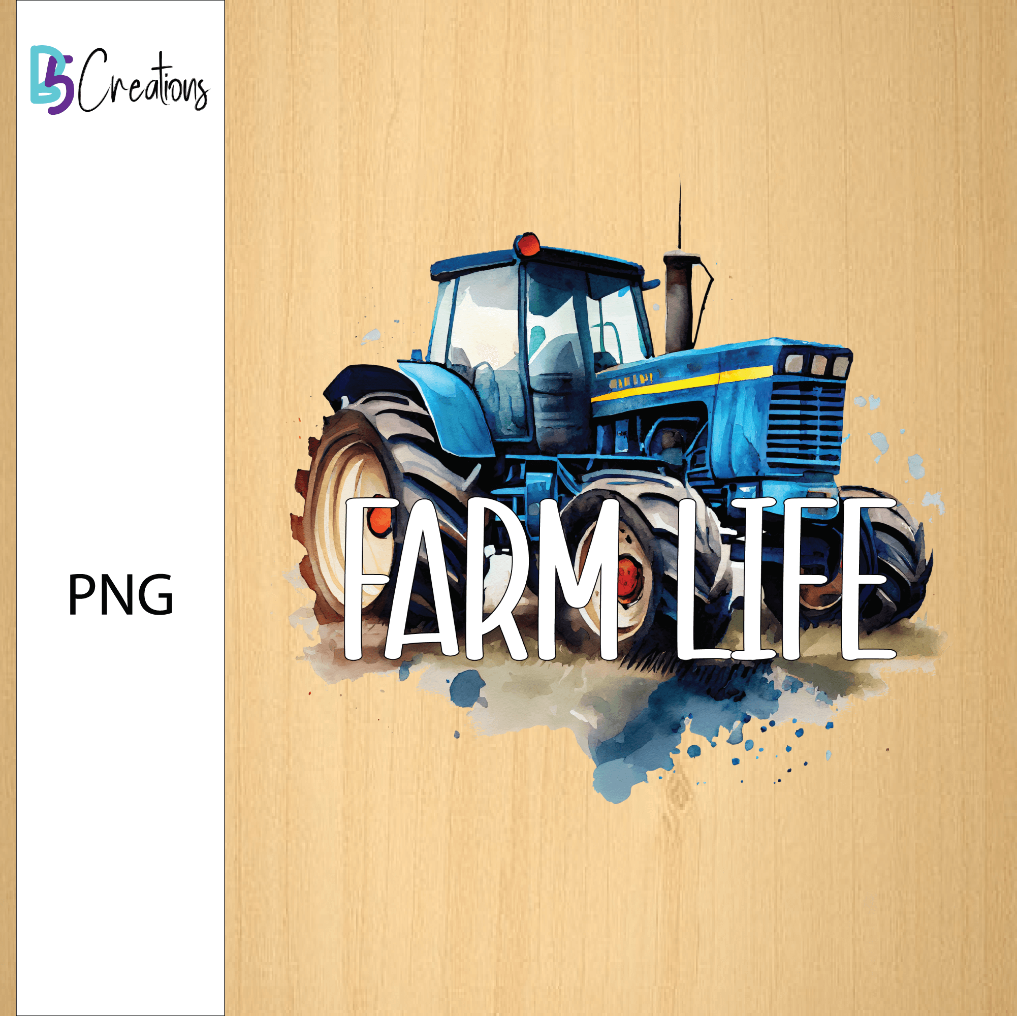 Farm Life - Blue Water Color Tractor PNG Sublimation Design